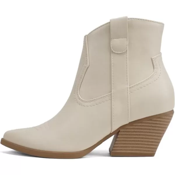 Soda ABEAM  Women Pointed Toe Medium Heel Ankle Shaft Western Boot Bootie with Side ZipperOff White Pu