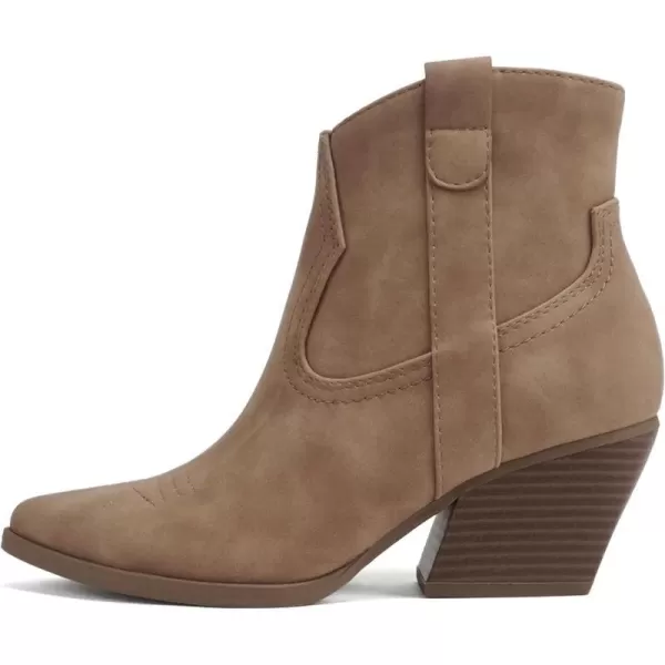 Soda ABEAM  Women Pointed Toe Medium Heel Ankle Shaft Western Boot Bootie with Side ZipperTaupe Nubuck