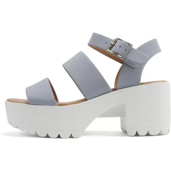 Soda ACCOUNT  Women Open Toe Two Bands Lug sole Fashion Block Heel Sandals with Adjustable Ankle StrapLight Blue Nubuck