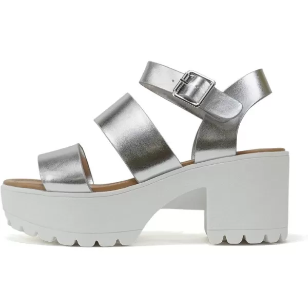 Soda ACCOUNT  Women Open Toe Two Bands Lug sole Fashion Block Heel Sandals with Adjustable Ankle StrapSilver Metallic