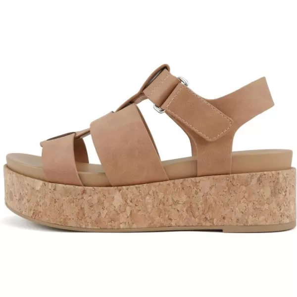 Soda Amenda  Women Round Toe Fisherman Platform Low Heel Wedge Sandal with Adjustable Ankle StrapCoffee Nubuck