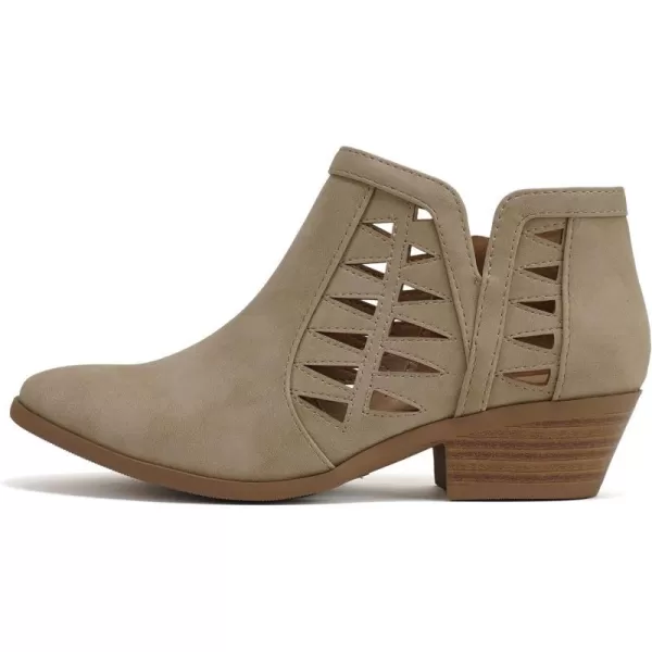 Soda CHANCE Womens Perforated Cut Out Stacked Block Heel Ankle BootiesBeige Nubuck