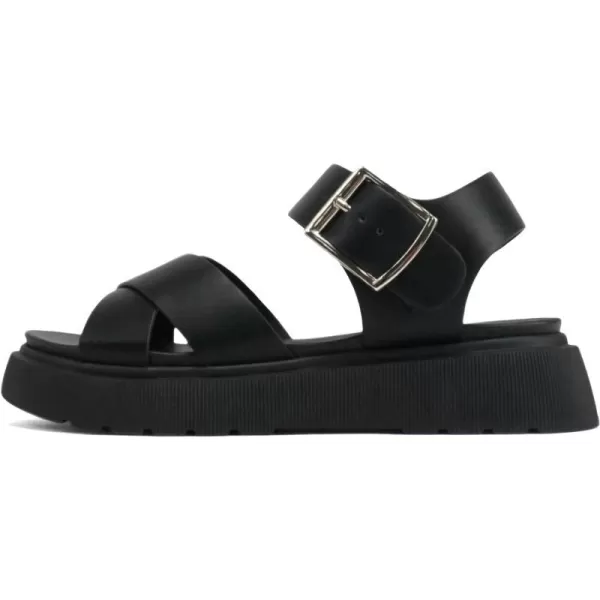 Soda Carter  Women Open Round Toe Crisscross Upper Lug Sole Platform Sandal with Adjustable Ankle StrapAll Black