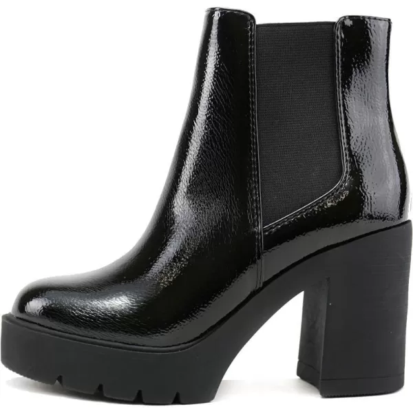 Soda EDITOR  Women Lug Sole High Heel Chelsea Fashion Ankle Boot wDouble Elastic GoreBlack Crk Patent