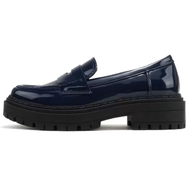 Soda Eureka  Women Slip On Platform Penny Loafer Lug Sole with Stitched DetailNavy Patent