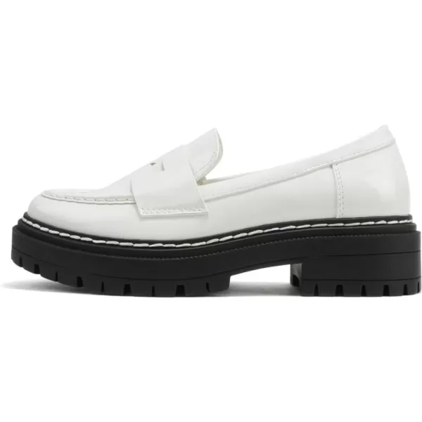 Soda Eureka  Women Slip On Platform Penny Loafer Lug Sole with Stitched DetailWhite Patent