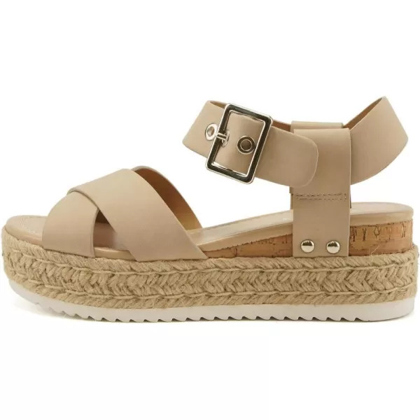 Soda FORTUNA  Open Toe Crisscross band Espadrille Jute Platform Wedge Casual Fashion Flatform Sandals with Buckle Ankle Wrap StrapLtblond Nubuck