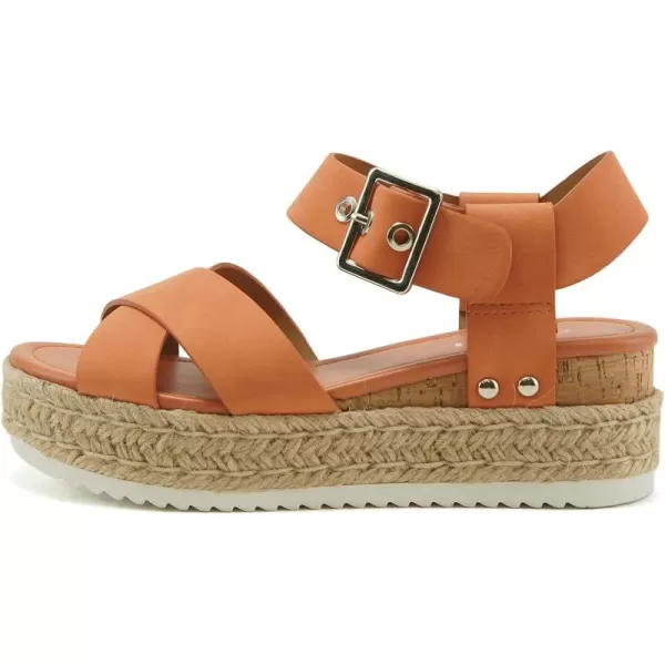 Soda FORTUNA  Open Toe Crisscross band Espadrille Jute Platform Wedge Casual Fashion Flatform Sandals with Buckle Ankle Wrap StrapLtorange Nubuck