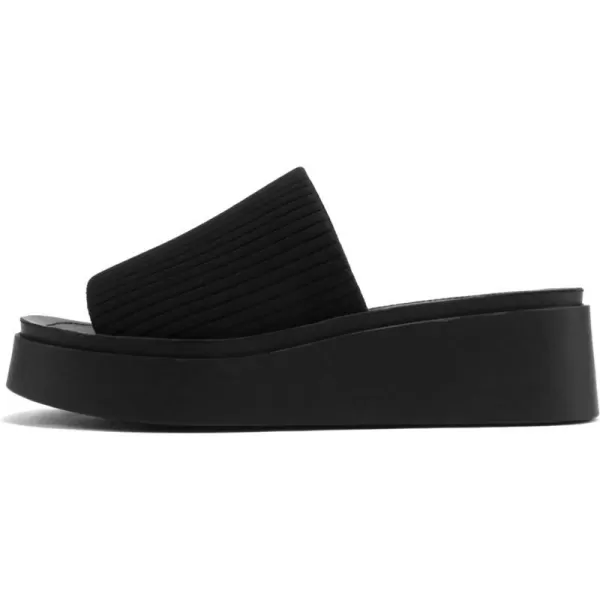 Soda Farley  Women Open Square Toe Elastic Upper Platform Slide SandalBlack Fabric