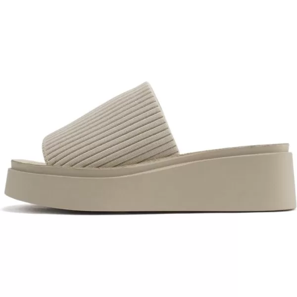 Soda Farley  Women Open Square Toe Elastic Upper Platform Slide SandalLight Nude Fabric