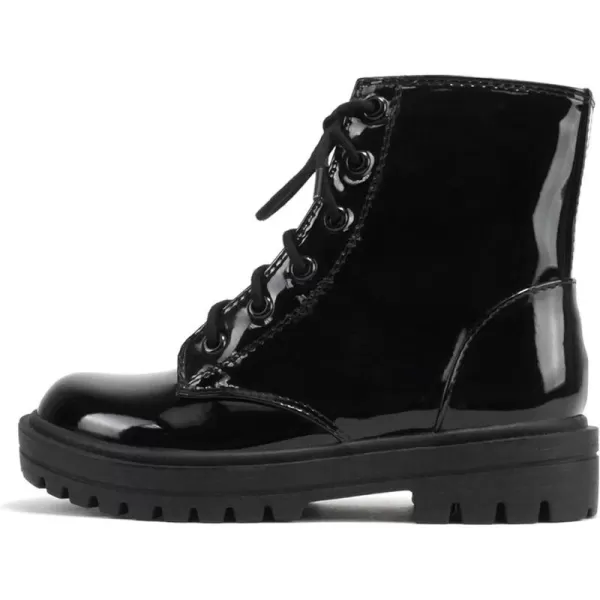 Soda FirmIIS Girls Lace Up Side Zipper Vegan Leather Lug Sole Combat BootsBlack Patent