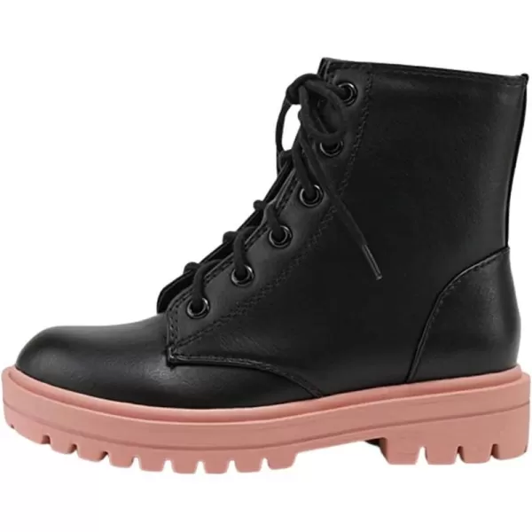 Soda FirmIIS Girls Lace Up Side Zipper Vegan Leather Lug Sole Combat BootsBlackDmauve