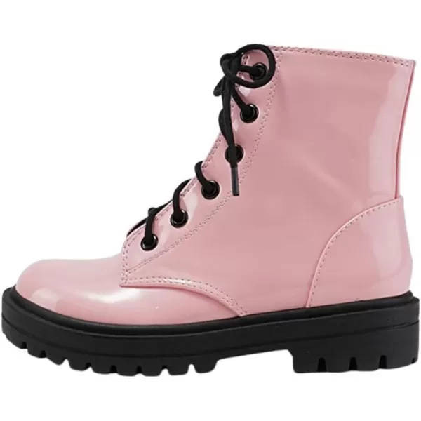 Soda FirmIIS Girls Lace Up Side Zipper Vegan Leather Lug Sole Combat BootsPink Patent