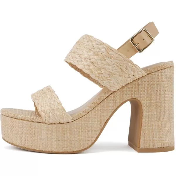 Soda Home  Women Round Toe Raffia Upper High Heel Platform Wedge Sandal with Adjustable Ankle StrapBeige Raffia