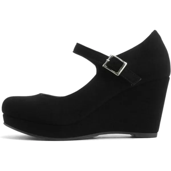 Soda Merry  Womens Mary Jane Strap Comfortable Platform Wedge Pump Heel ShoesBlack Nubuck