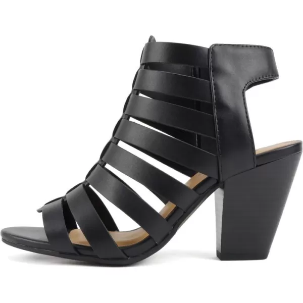 Soda Molten  Women Round Toe Open Back Gladiator Low Heel Sandal with Side ZipperBlack Pu