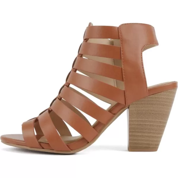 Soda Molten  Women Round Toe Open Back Gladiator Low Heel Sandal with Side ZipperMid Tan Pu