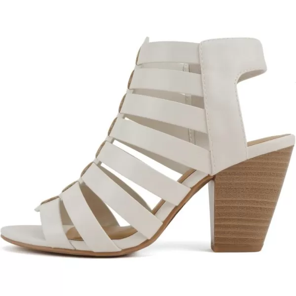 Soda Molten  Women Round Toe Open Back Gladiator Low Heel Sandal with Side ZipperOff White Pu