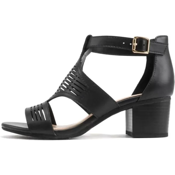 Soda Norway  Women Open Toe Closed Back Counter Cutout Upper Low Block Heel Sandal with Adjustable Ankle StrapBlack Pu