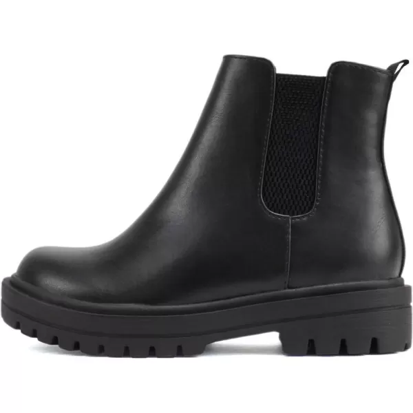 Soda PILOT2  Little KidsChildrenGirls Lug Sole Elastic Gore Low Heel Chelsea Fashion Ankle Bootie wSide ZipperBlack Pu