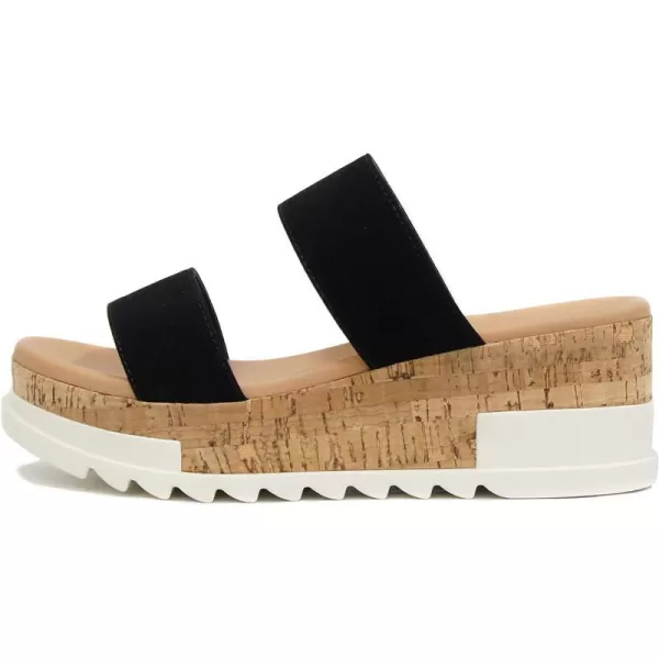 Soda Poppin  Slip On Flatform with Inmitation Cork Bottom and Double StrapsBlack