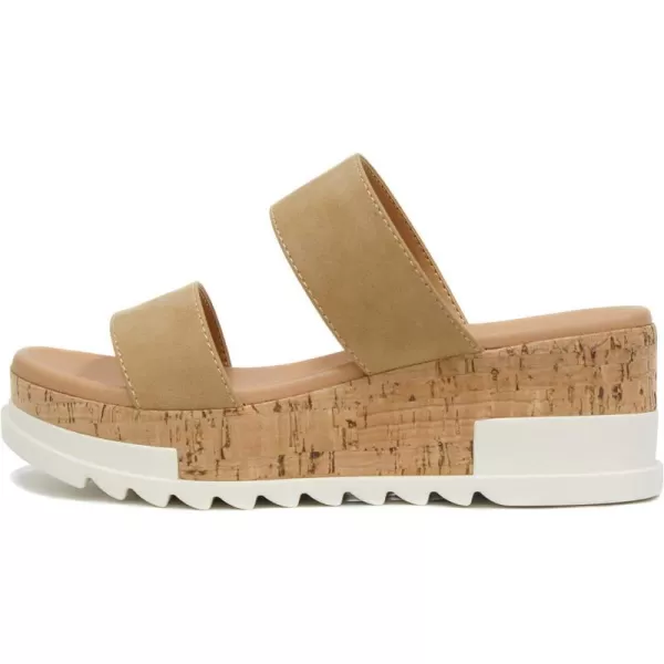 Soda Poppin  Slip On Flatform with Inmitation Cork Bottom and Double StrapsCamel