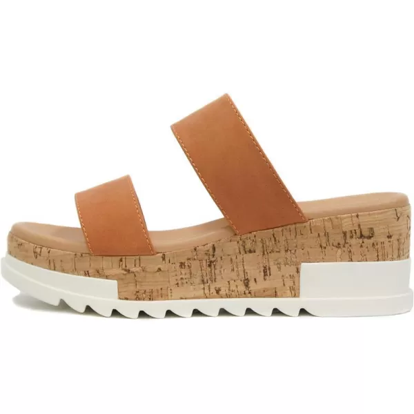 Soda Poppin  Slip On Flatform with Inmitation Cork Bottom and Double StrapsPeach