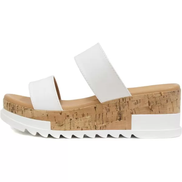 Soda Poppin  Slip On Flatform with Inmitation Cork Bottom and Double StrapsWhite