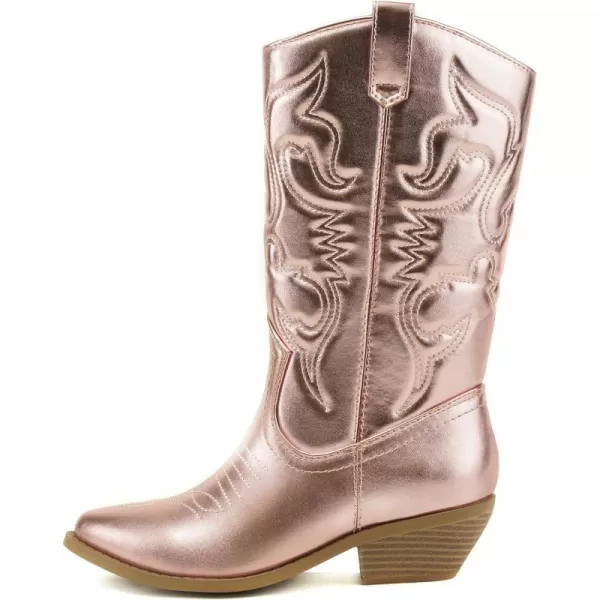 Soda RENO  Women Western Cowboy Stitched Pointe Toe Low Heel Ankle Mid Shaft Fashion BootsLtpink Metallic Pu