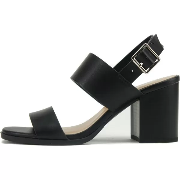 Soda SPACE Women Chunky Mid Height Block Heel Two Straps Open Toe Ankle Strap Buckle Fashion SandalsBlack