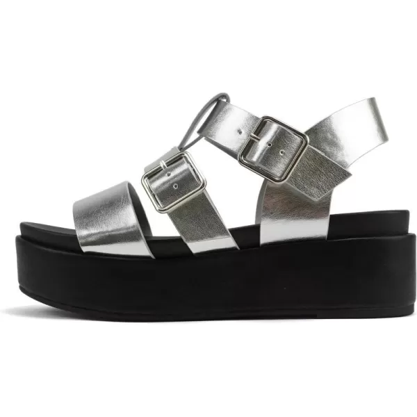 Soda STELLAR  Women Flatform Multi Strap Double Buckle Open Toe Ankle Strap Platform Wedge SandalsSilverBlack