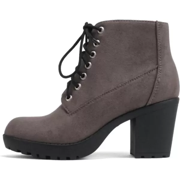 Soda Second Lug Sole Chunky Heel Combat Ankle Bootie Lace up wSide ZipperCharcoal Grey Suede