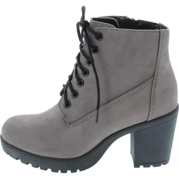 Soda Second Lug Sole Chunky Heel Combat Ankle Bootie Lace up wSide ZipperMgrey Imit