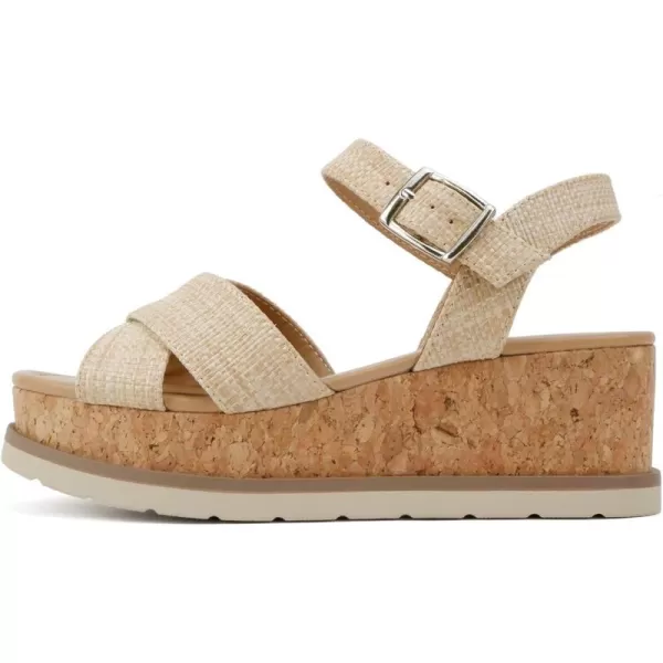 Soda Seville  Women Round Toe Crisscross Band Wedge Sandal with Adjustable Ankle StrapNatural Raffia