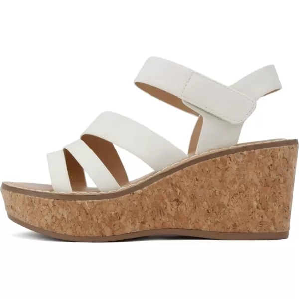 Soda Sheet  Women Round Toe Multi Strap Wedge SandalOff White Nubuck