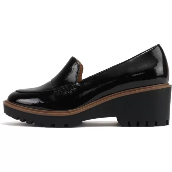 Soda Smart  Women Round Toe SlipOn Low Wedge Heel Lug Sole Loafer ShoeBlack Patent