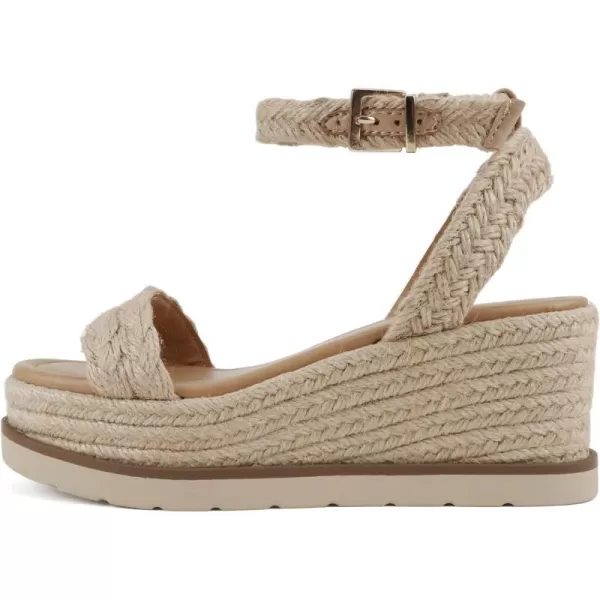 Soda Swing  Women Square Toe Single Band Low Heel Espadrille Wedge Sandal with Adjustable Ankle StrapLight Tan Jute