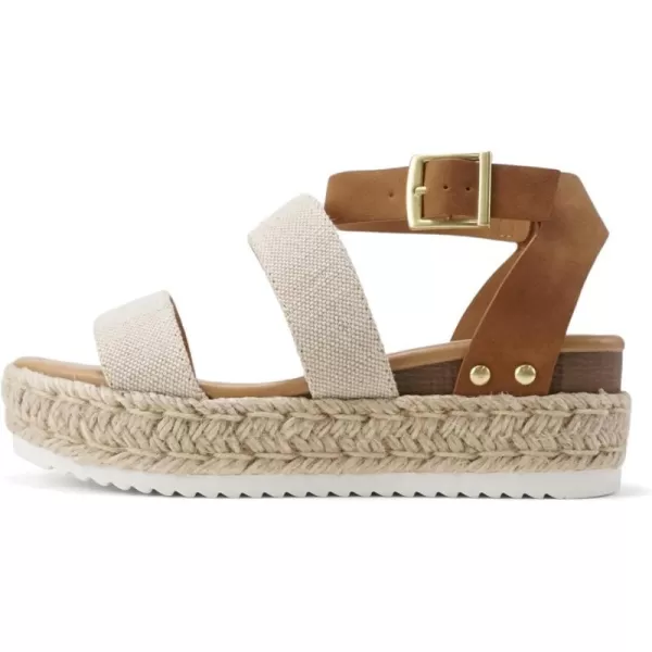 Soda Top Shoe Bryce Open Toe Buckle Ankle Strap Espadrilles Flatform Wedge Casual SandaBeige CanvasTan