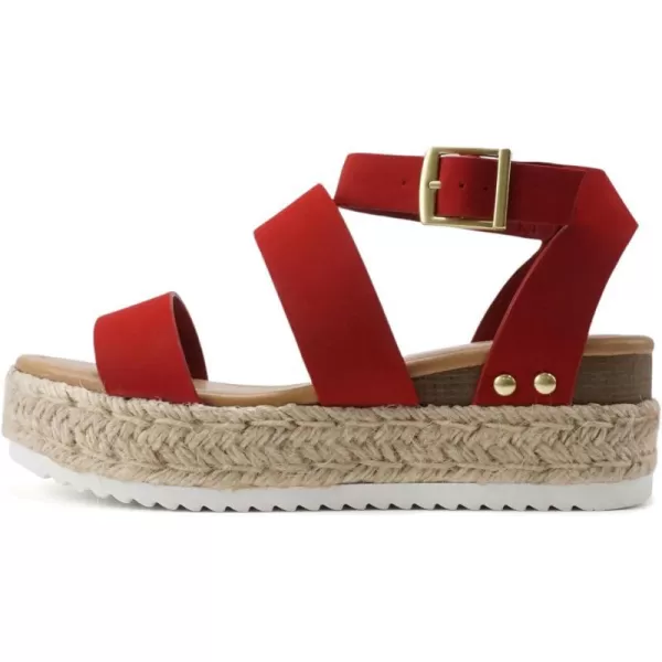 Soda Top Shoe Bryce Open Toe Buckle Ankle Strap Espadrilles Flatform Wedge Casual SandaLipstick Nubuck