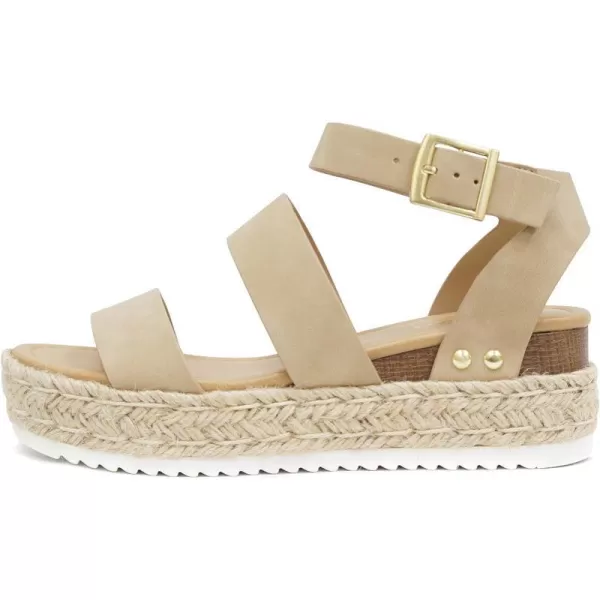 Soda Top Shoe Bryce Open Toe Buckle Ankle Strap Espadrilles Flatform Wedge Casual SandaTaupe