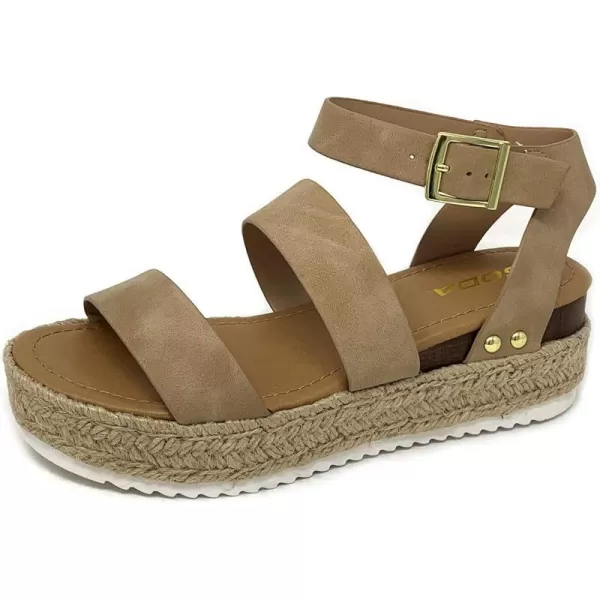 Soda Top Shoe Bryce Open Toe Buckle Ankle Strap Espadrilles Flatform Wedge Casual SandaTaupe Nbpu