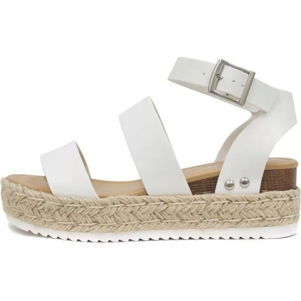 Soda Top Shoe Bryce Open Toe Buckle Ankle Strap Espadrilles Flatform Wedge Casual SandaWhite