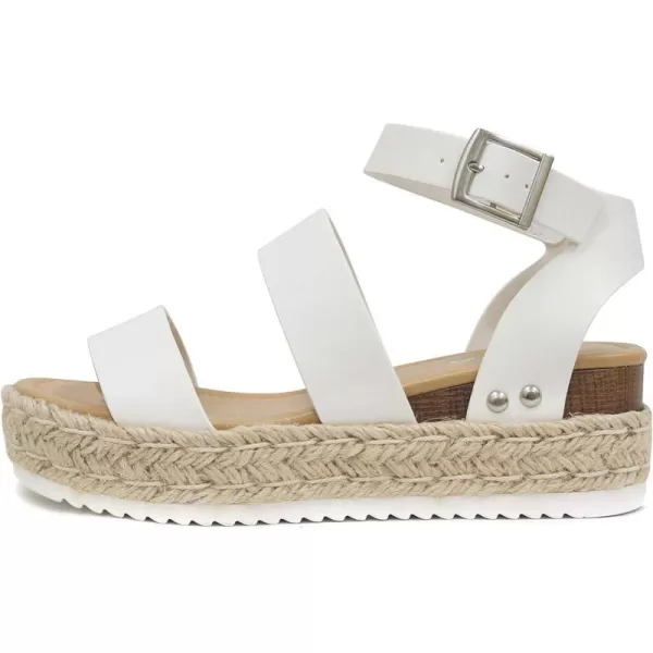 Soda Top Shoe Bryce Open Toe Buckle Ankle Strap Espadrilles Flatform Wedge Casual SandaWhite Pu