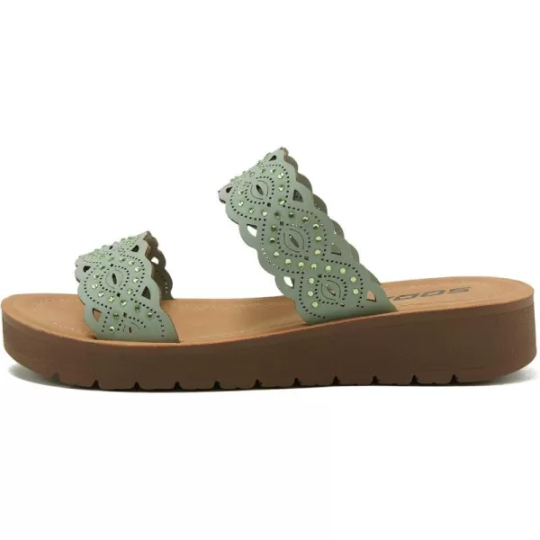 Soda VIENNA  Fun amp vibrant platform slip on sandal with ridged bottom amp beautifully scalloped straps with iridescent beading detail Perfect summer beach shoesDark Mint Nbpu