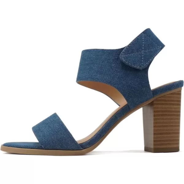 Soda WAITA  Women Open Round Toe Chunky Heel Ankle Strap High Heel Dress SandalsDenim Midblue