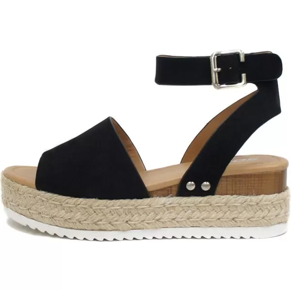 Soda Womens Ankle Wrap Espadrille FlatBlack Nubuck