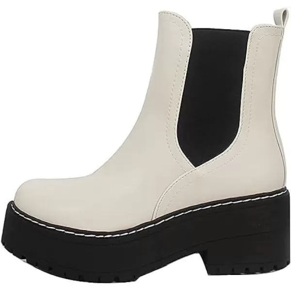 Soda YOSSI  Womens Chelsea Chunky Lug Sole Mid Heel Ankle Bootie Double ElasticWhite