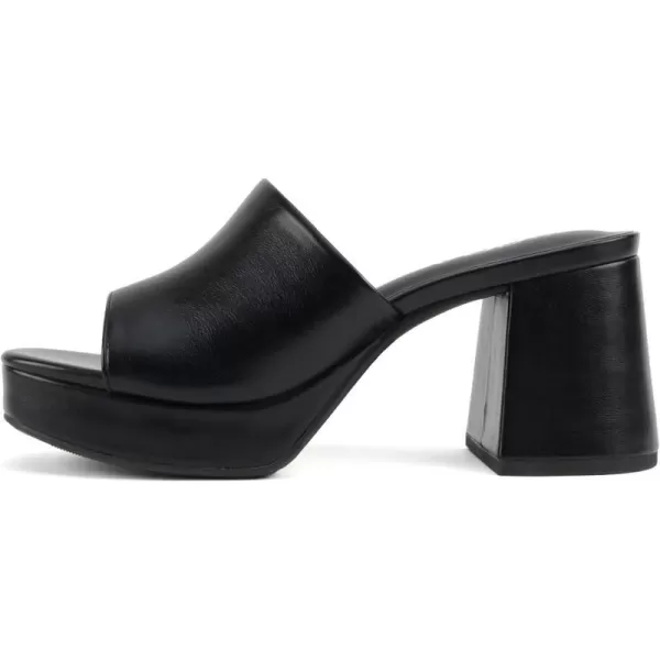 Soda Zafer  Women Square Toe Single Band Upper Medium Heel Platform Slide SandalBlack Pu