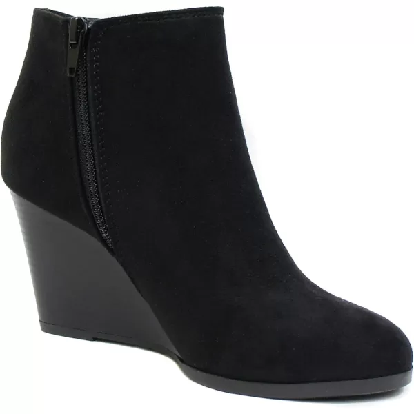 Soda Ability  Mid Ankle Bootie wSplit Shaft and Zipper Stacked Wedge HeelBlack