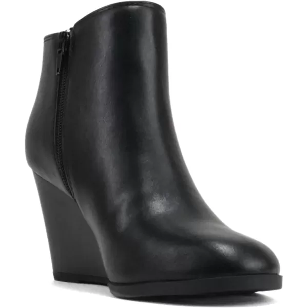 Soda Ability  Mid Ankle Bootie wSplit Shaft and Zipper Stacked Wedge HeelBlack Pu